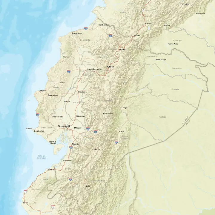 Mapa de Ecuador con las ciudades donde hay propiedades publicadas